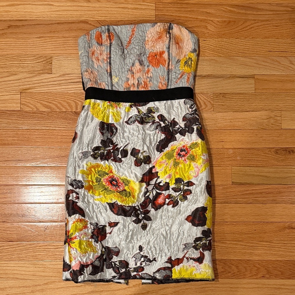 Oscar de la Renta Floral Jacquard Strapless Dress